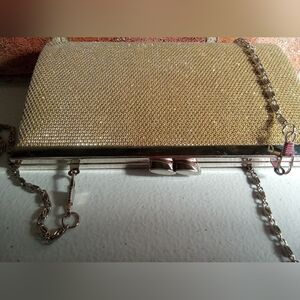 New Gold Silver Evening Hand Shoulder Bag Clutch Crossbody Removable Chain Bling